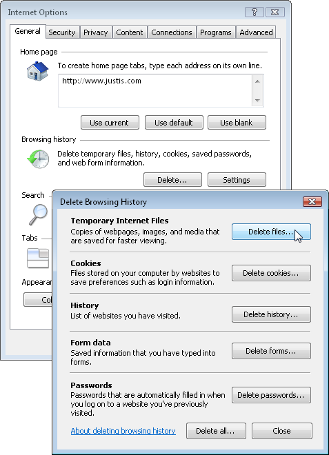 Clearing the cache in Internet Explorer 7