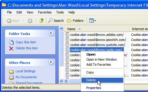 Deleting cookies in Internet Explorer 7