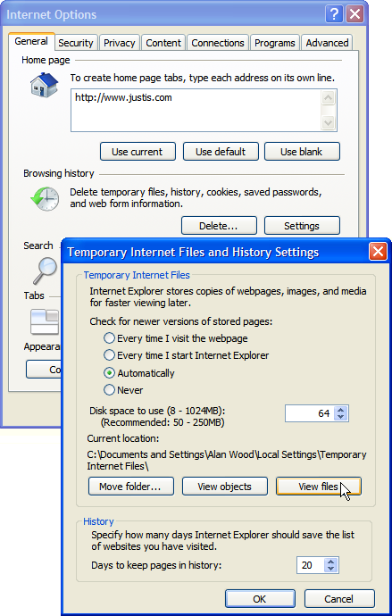 Viewing cookies in Internet Explorer 7