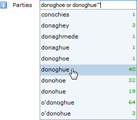 Fuzzy suggestions in the Parties field