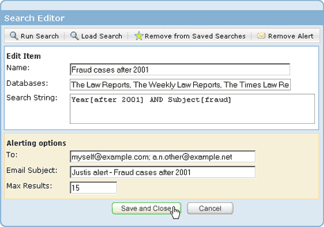 The Search Editor dialog box