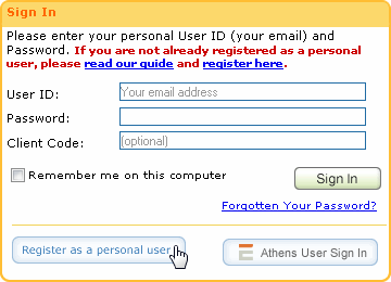 Button for setting up a personal User ID