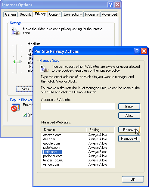 Unblocking cookies in Internet Explorer 6